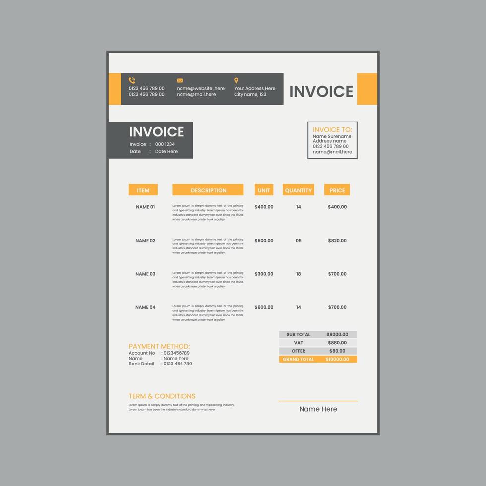 Professional modern business invoice template design vector