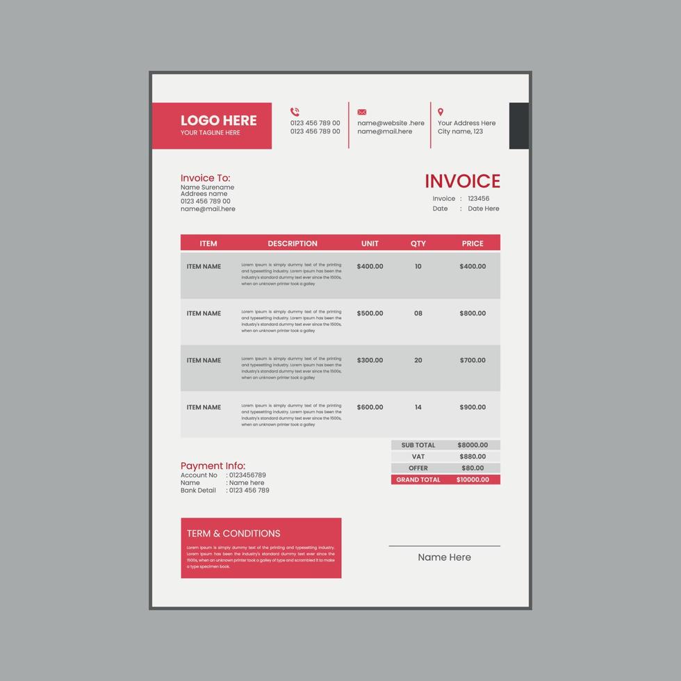 WebProfessional modern business invoice template design vector