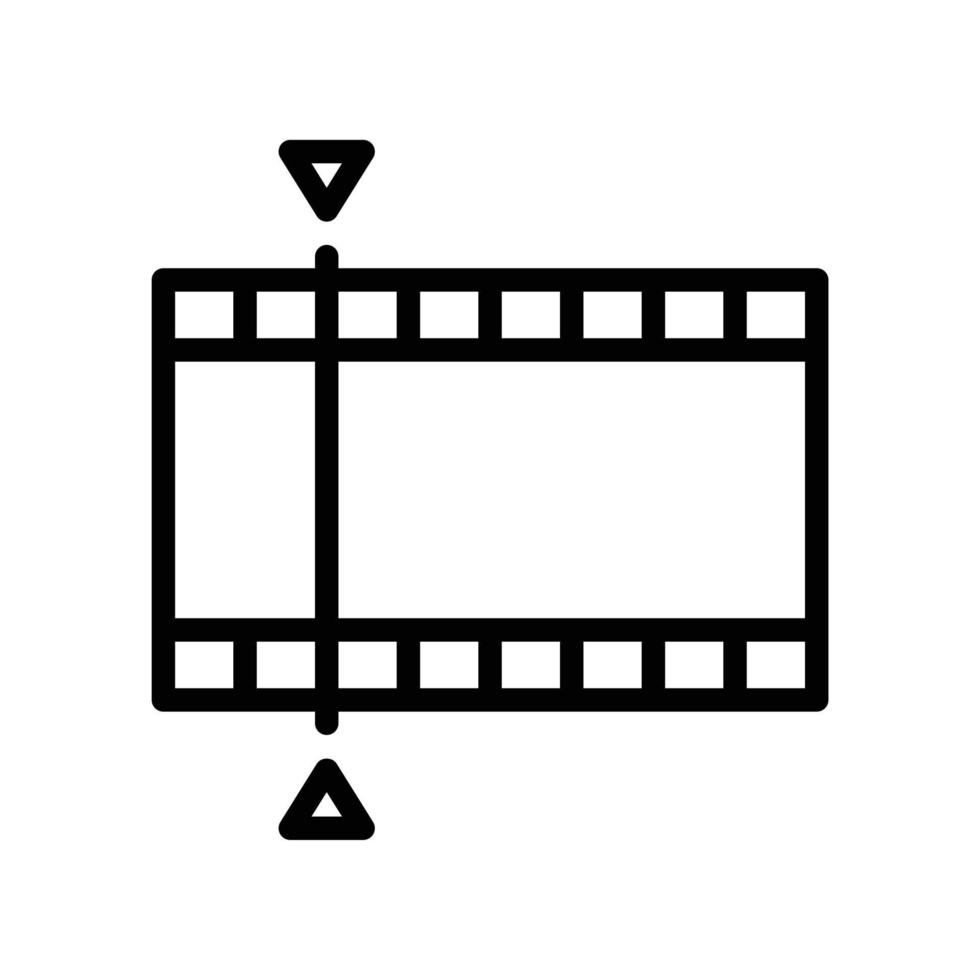 Film icon with key frame play marker for editing or cutting in black outline style vector