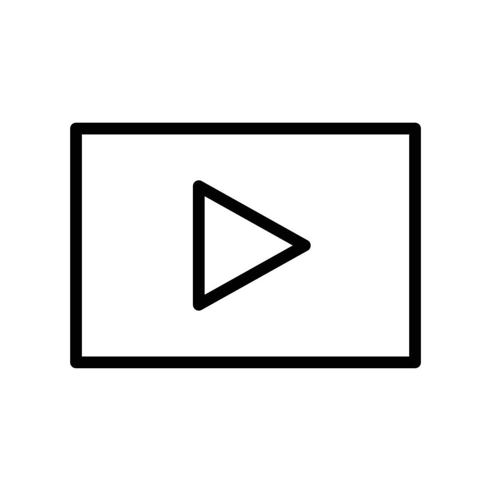 Video icon with rectangle and triangle play button in black outline style vector