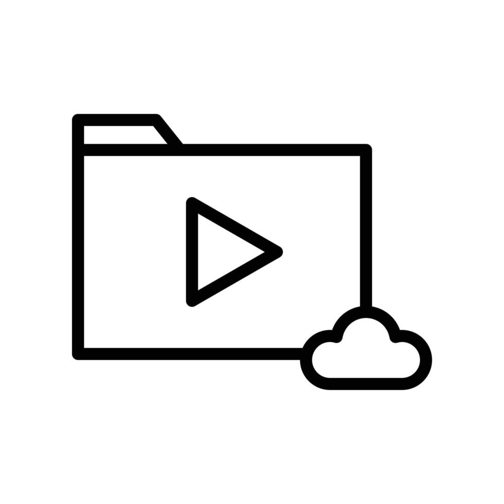 Online multimedia folder in cloud server in black outline style vector