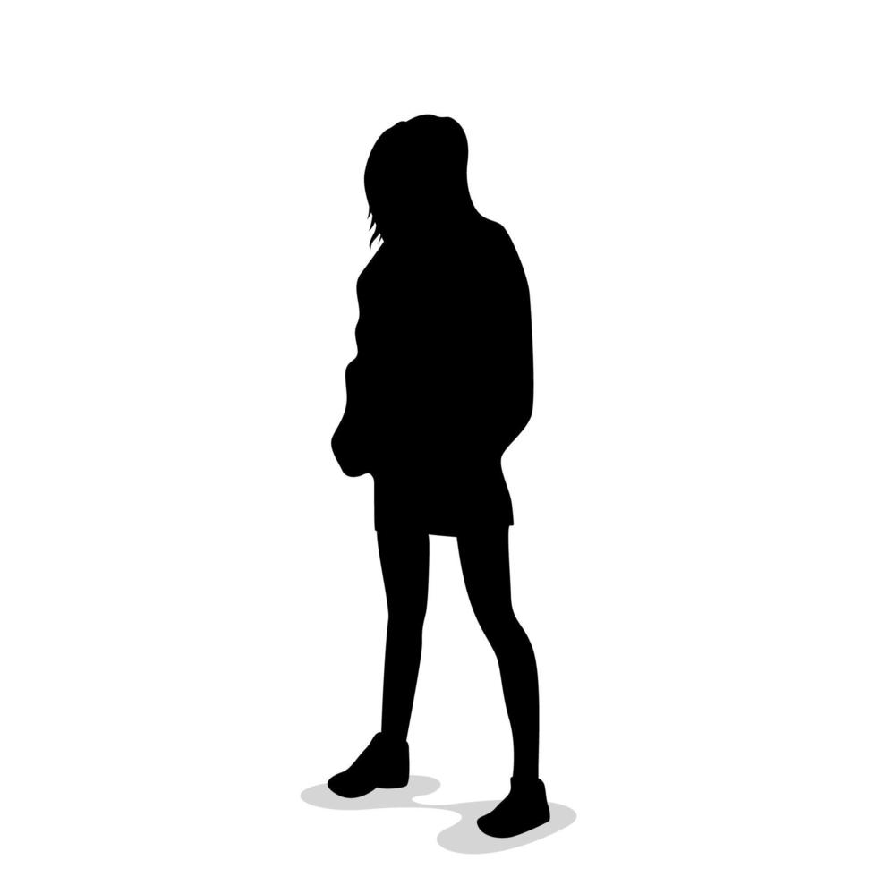 siluetas de personas. chica con silueta de manos levantadas. silueta de mujer. caminar solo silueta. mujer feliz. hembra con capucha. chica aventurera. vector