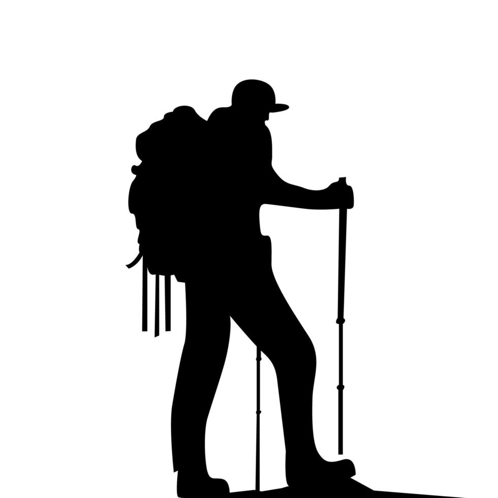 siluetas de excursionistas. senderismo hombre con silueta de mochilas. personas con siluetas vectoriales de mochila. alpinista escalador excursionista gente. mochilero. vector