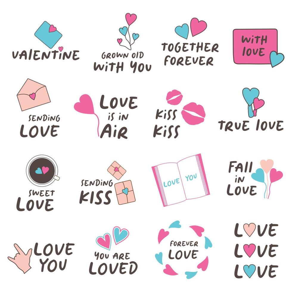 Set of Valentines day stickers and badges. vector