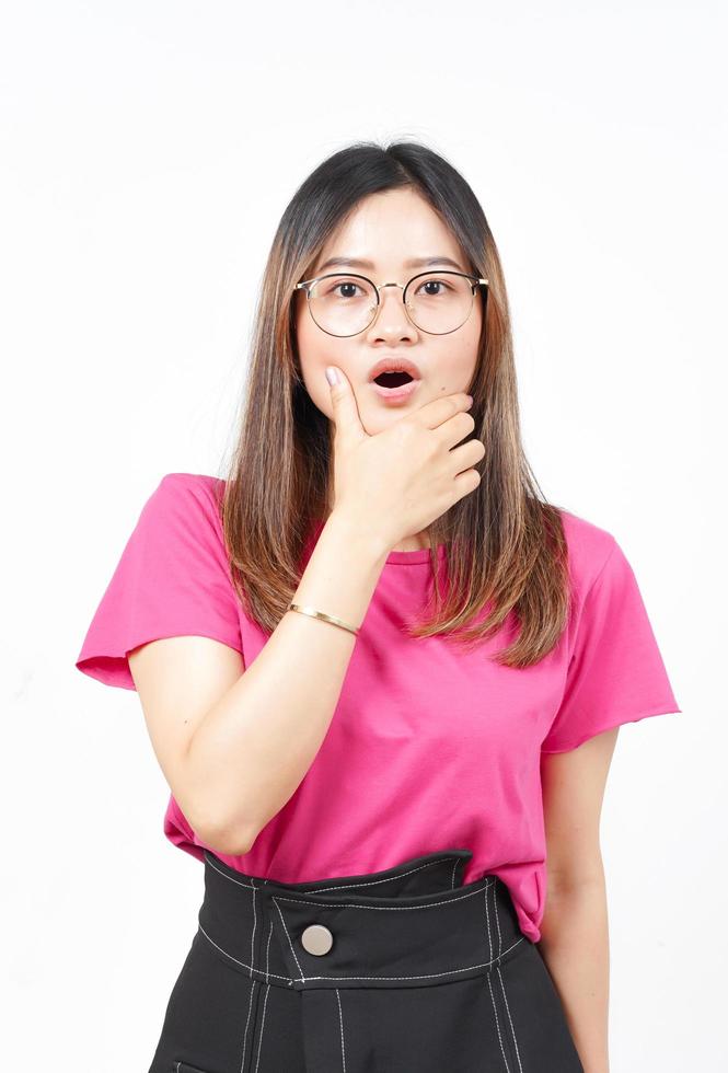 WOW Face Expression of Beautiful Asian Woman Isolated On White Background photo