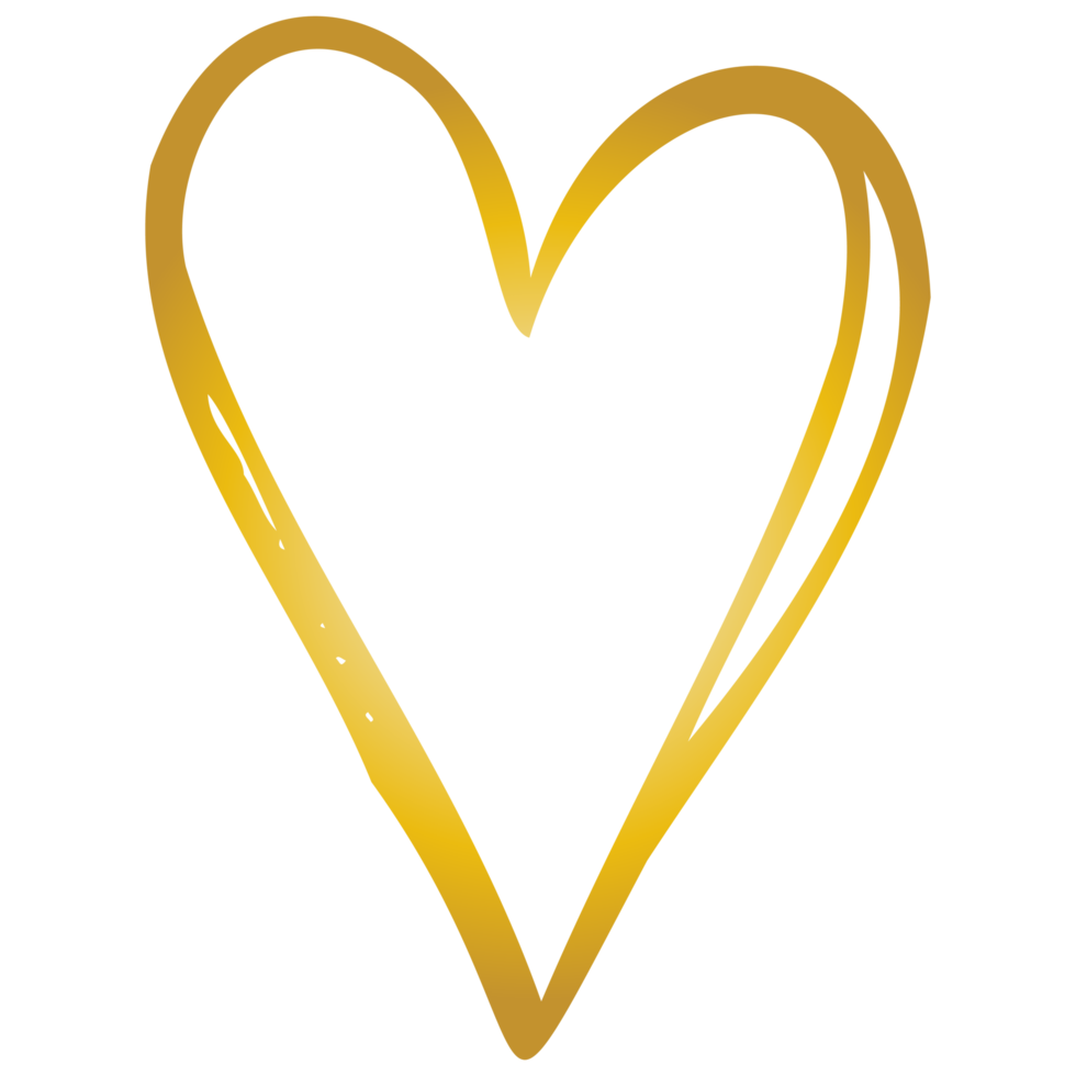 corazón dibujado a mano de garabato dorado simple. elemento de diseño aislado para el día de San Valentín, boda, romance png