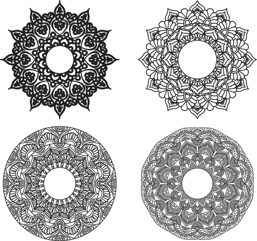 paquete de vectores de mandala floral de 4, adornos de mandala floral vintage