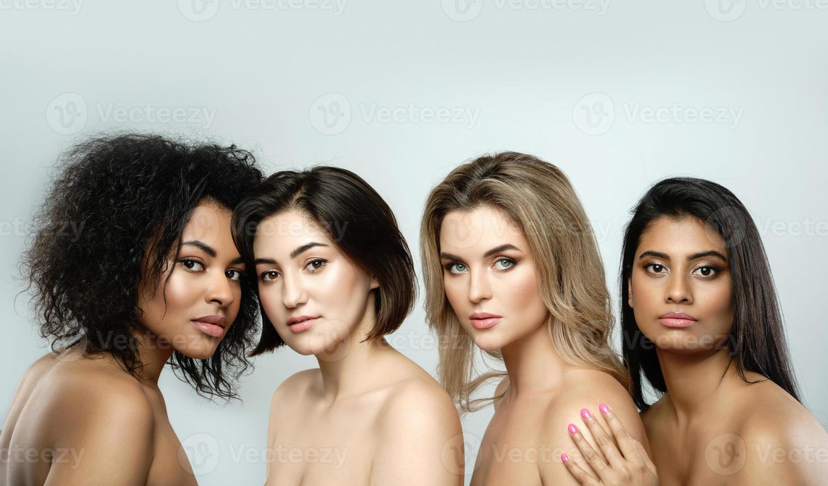 Multi-ethnic beauty and friendship. Group of beautdifferent ethnicity women. photo