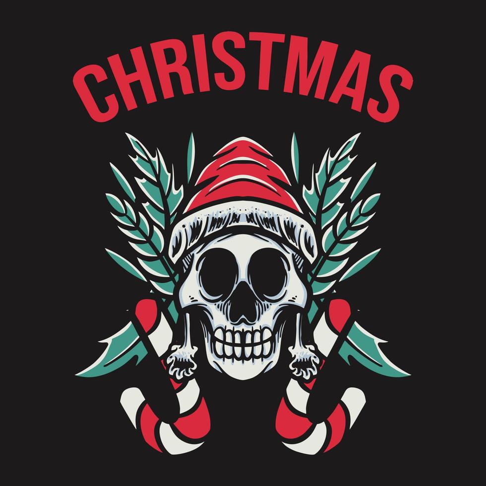 Christmas Skulls With Ornament Retro Vector Illustration