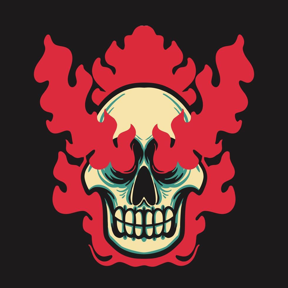 Burning Skull Fire Retro Vector Illustration
