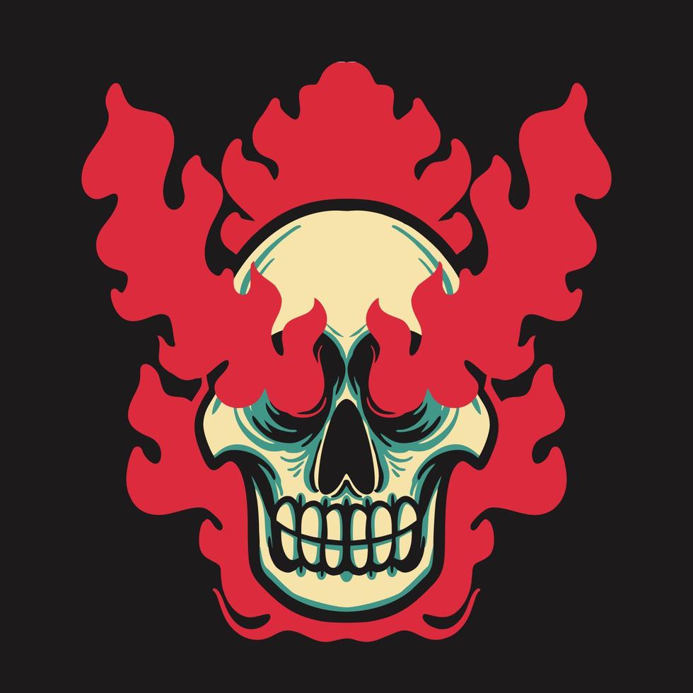 Burning Skull Fire Retro Vector Illustration