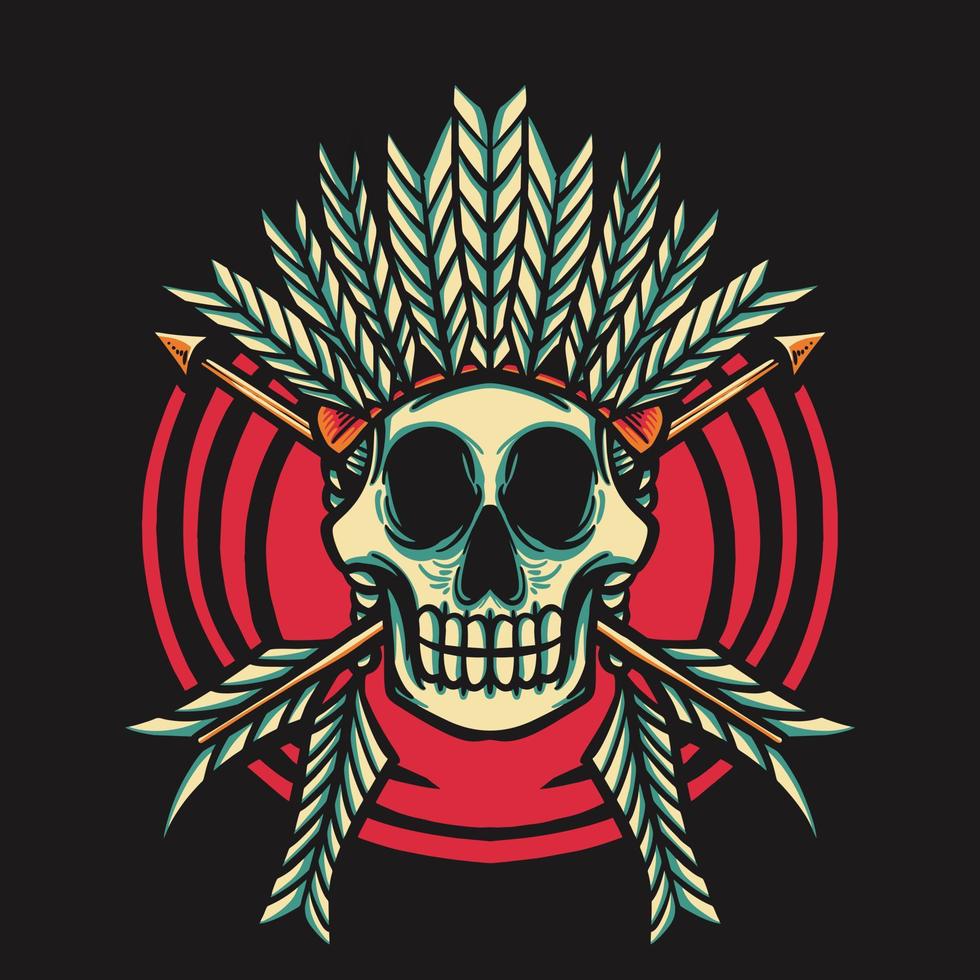 Skull Head Indian With Arrow Retro Vector Illustration