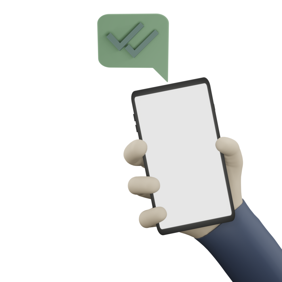 Hand Holding Phone With Double Check Notification 3D Render png