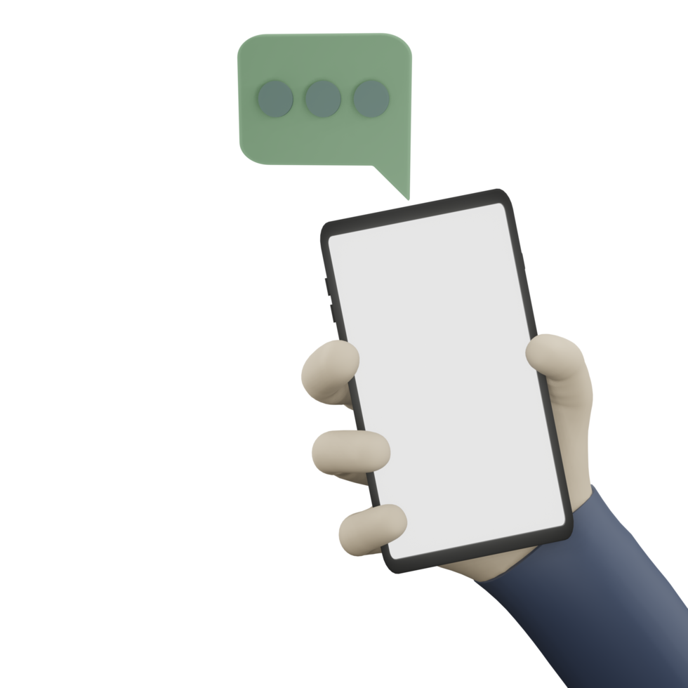 Hand Holding Phone with Chat notification 3D Render png