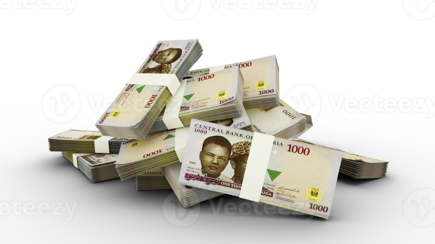 pile 3d de notes de 1000 nairas nigérians png