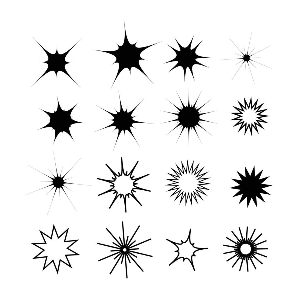 un conjunto de destellos de estrellas, luces centelleantes vector de estilo de contorno de línea solar