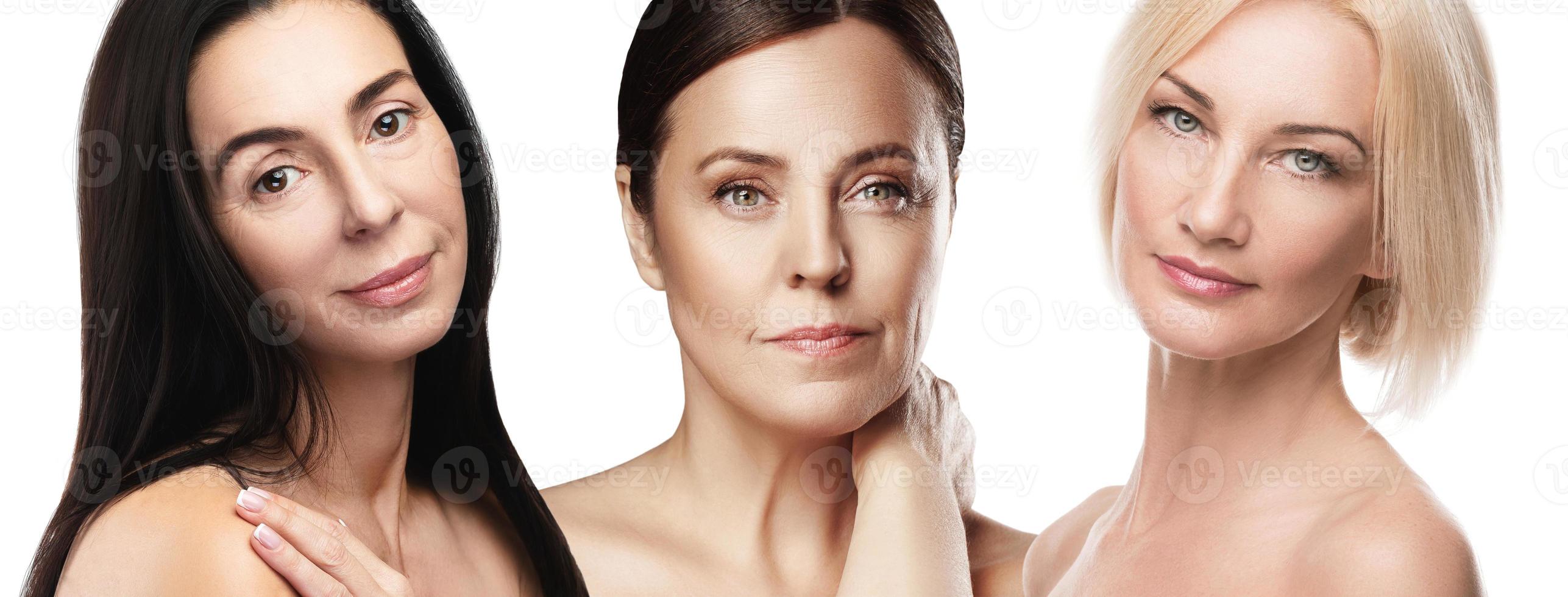 Group of good looking middle aged women with wrinkled skin photo