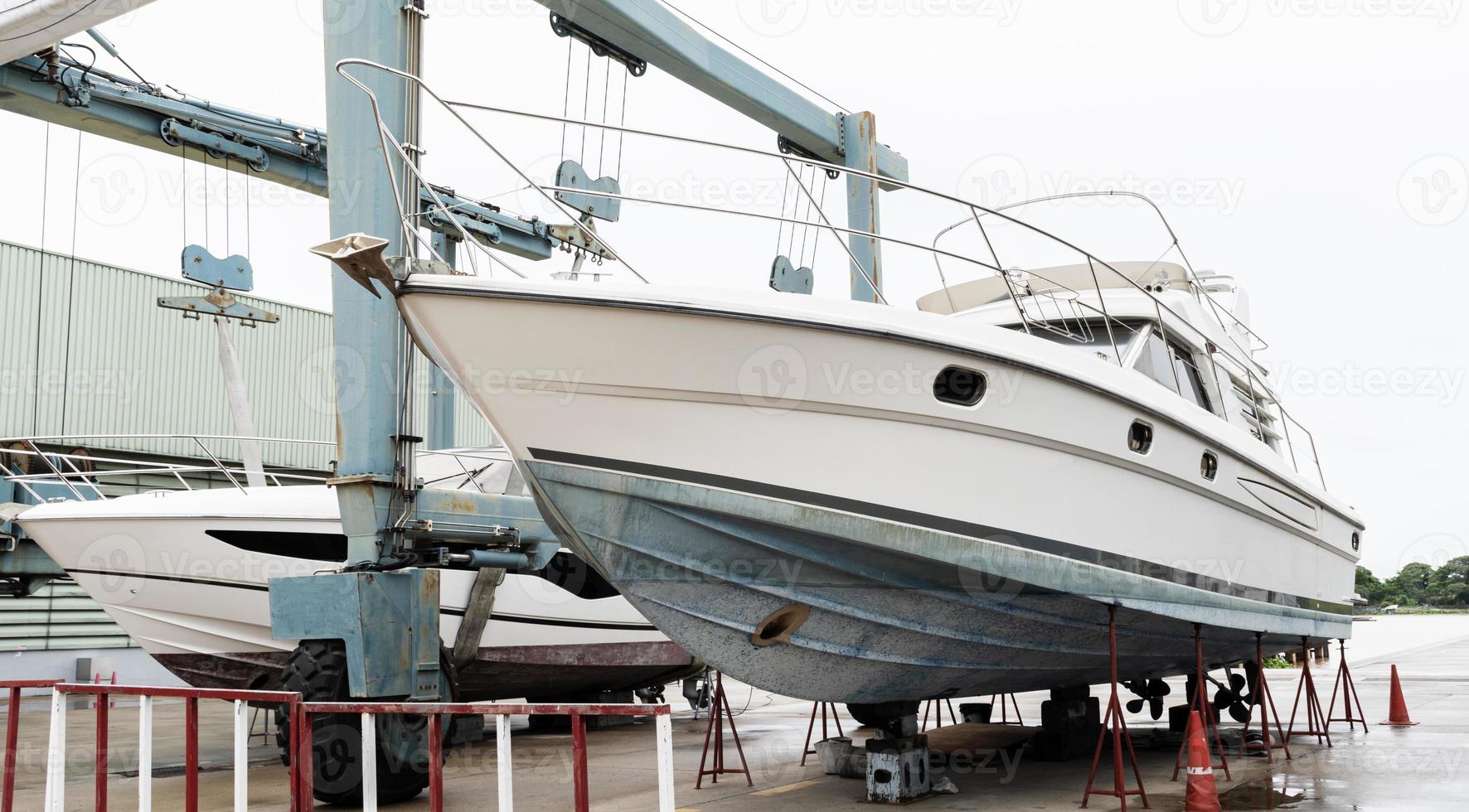 Yacht hauled out in shipyard. photo