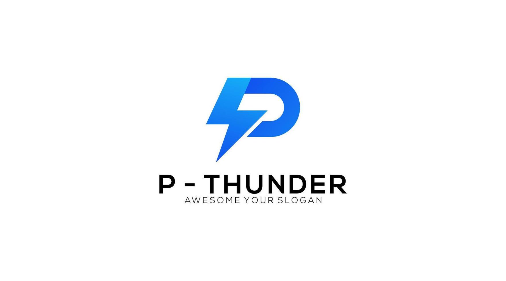 P Letter Logo Design With Lighting Thunder Bolt vector