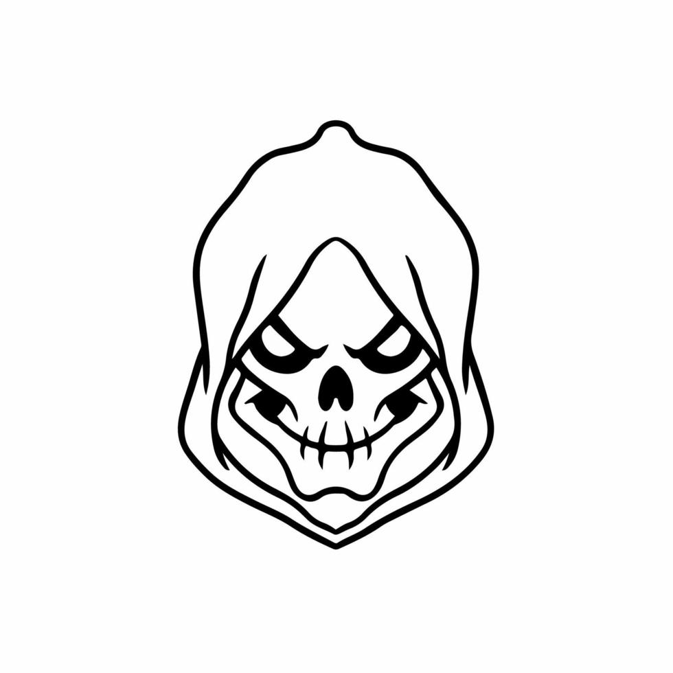 Grim Reaper Symbol Logo on White Background. Decal Stencil Tattoo Design. Flat Vector Illustration.