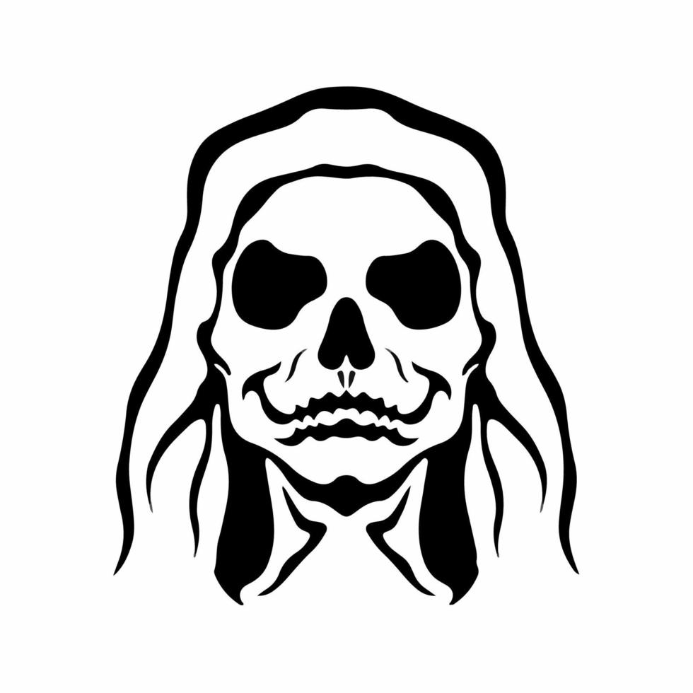 Grim Reaper Symbol Logo on White Background. Decal Stencil Tattoo Design. Flat Vector Illustration.