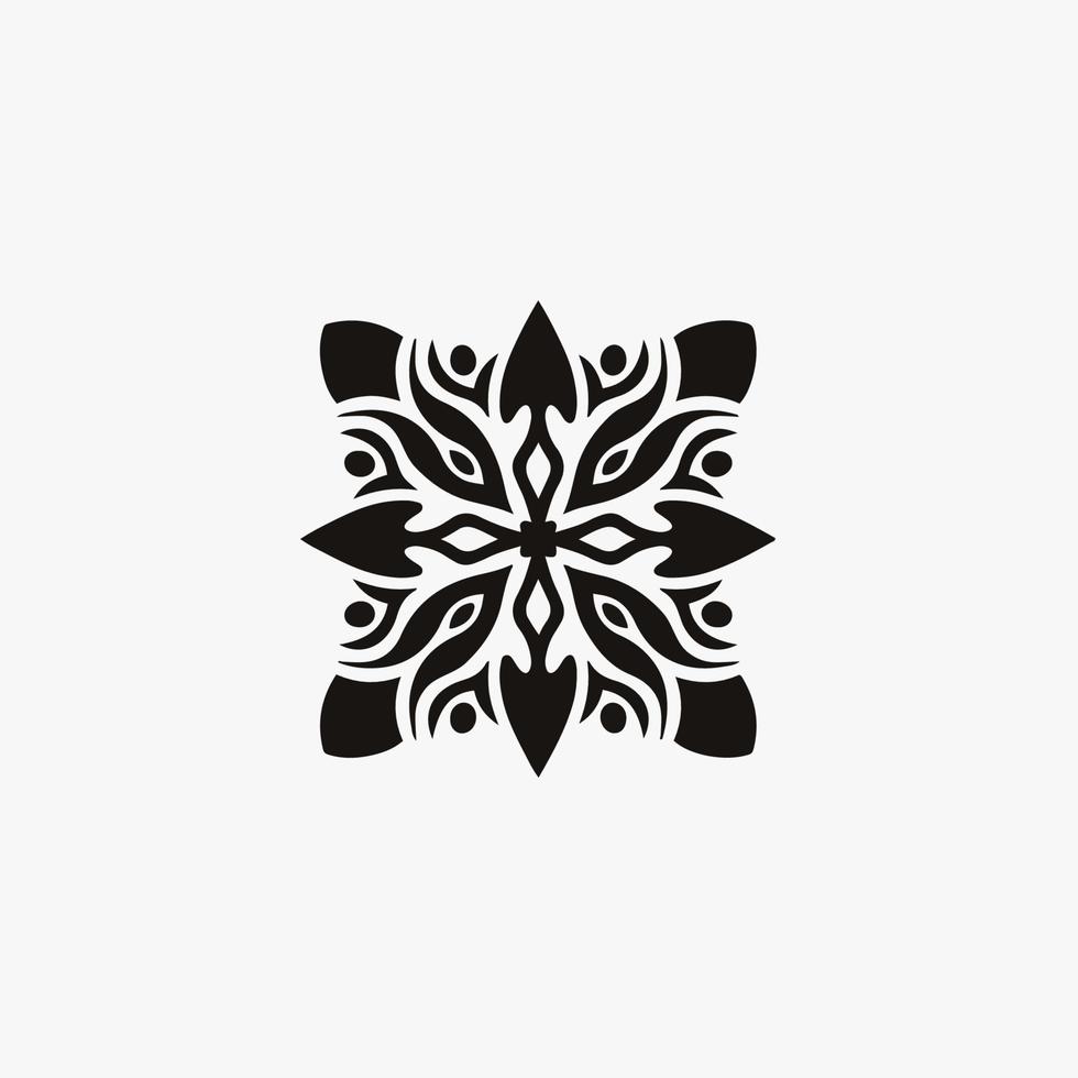 Black Mandala Symbol Logo on White Background. Stencil Decal Tattoo Design. Flat Vector Illustration.