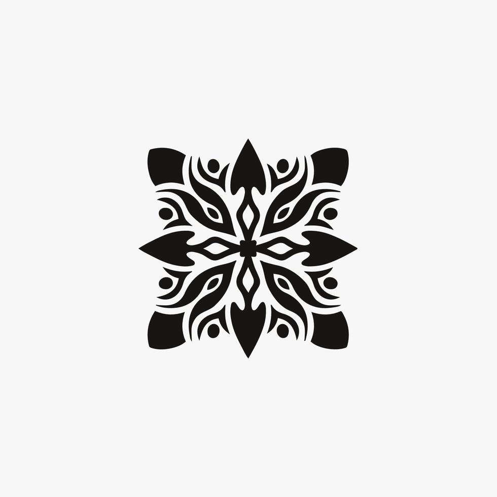 Black Mandala Symbol Logo on White Background. Stencil Decal Tattoo Design. Flat Vector Illustration.