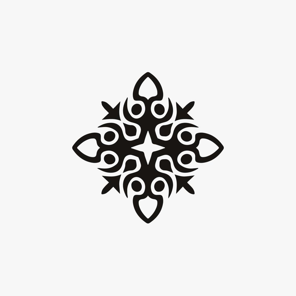 Black Mandala Symbol Logo on White Background. Stencil Decal Tattoo Design. Flat Vector Illustration.