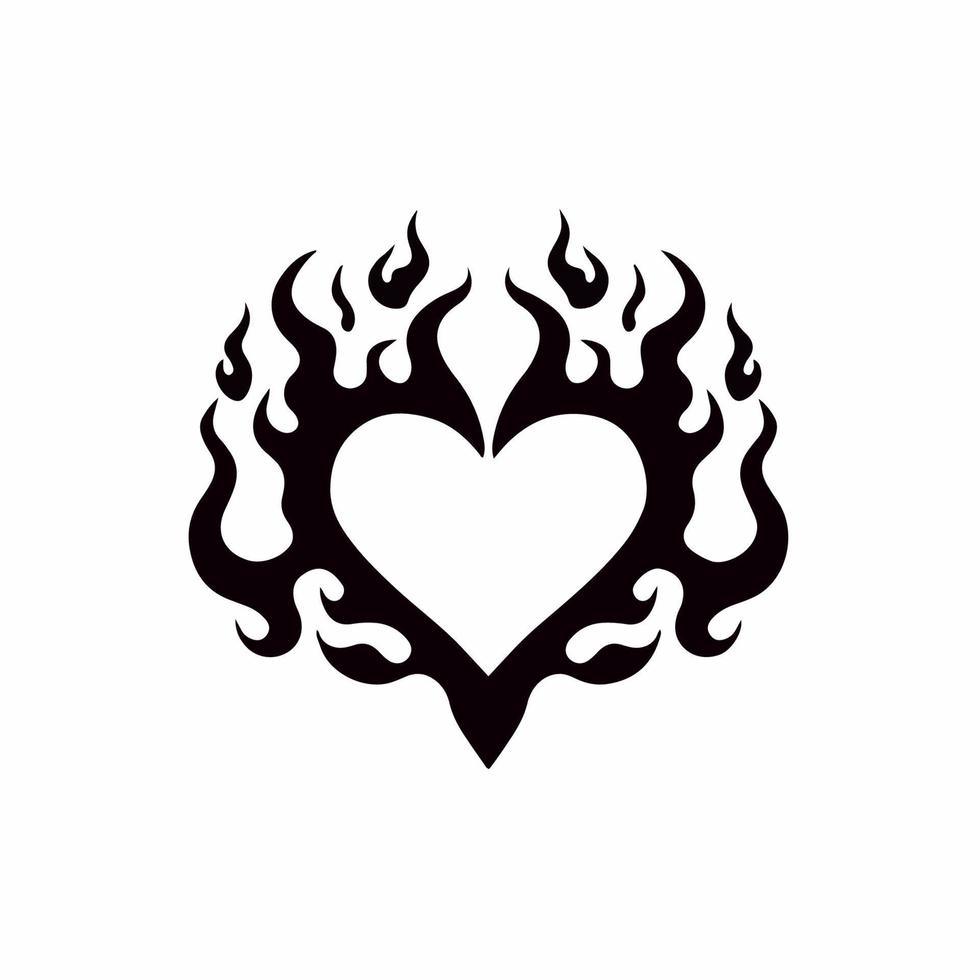 Heart Love Symbol Logo on White Background. Tribal Stencil Tattoo Design Concept. Flat Vector Illustration.