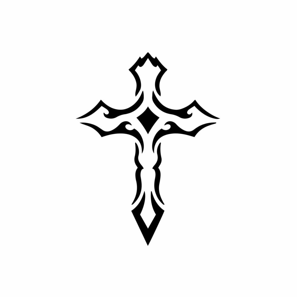 Christian Cross Symbol. Tribal Tattoo Design. Stencil Vector Illustration