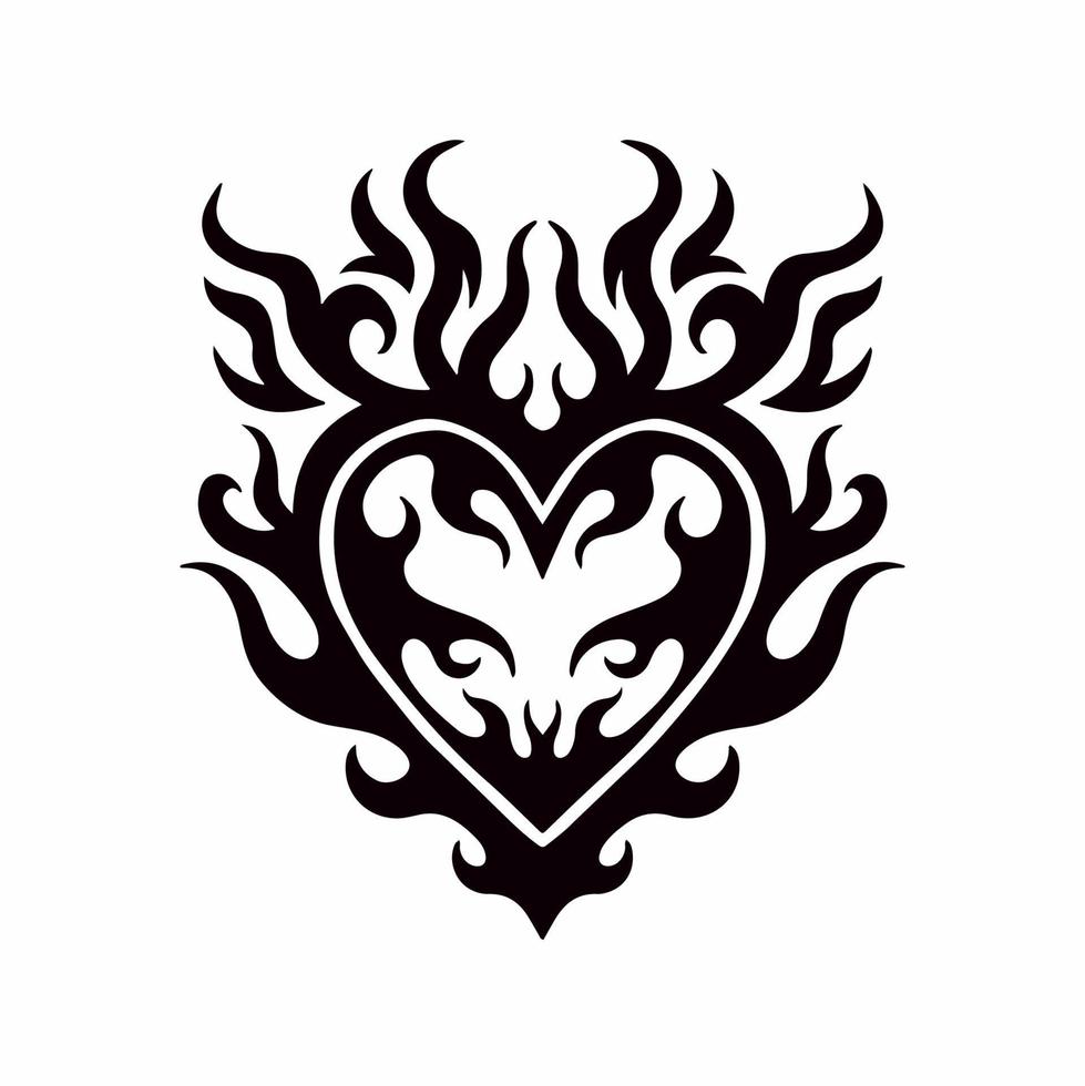 Heart Love Symbol Logo on White Background. Tribal Stencil Tattoo Design Concept. Flat Vector Illustration.