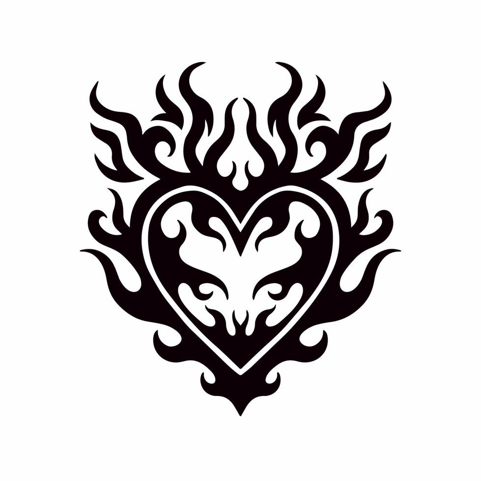 Heart Love Symbol Logo on White Background. Tribal Stencil Tattoo Design Concept. Flat Vector Illustration.