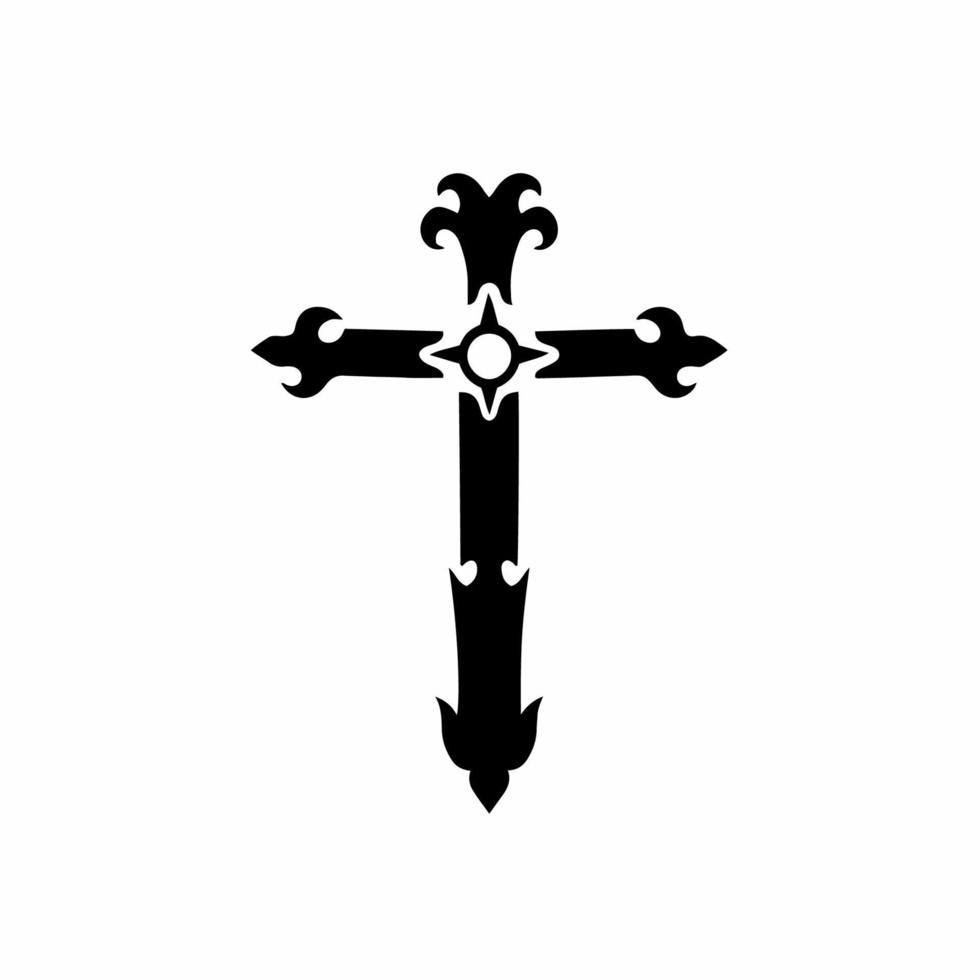 Christian Cross Symbol. Tribal Tattoo Design. Stencil Vector Illustration