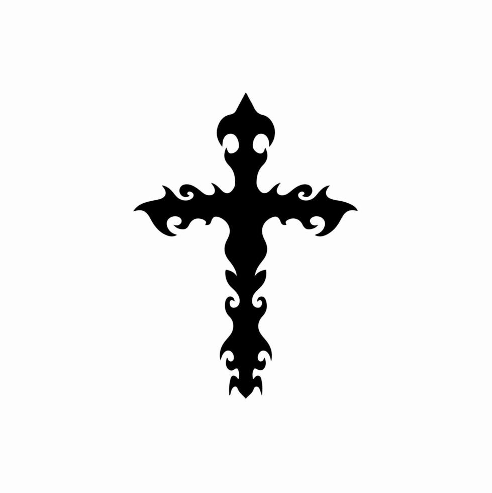 Christian Cross Symbol. Tribal Tattoo Design. Stencil Vector Illustration