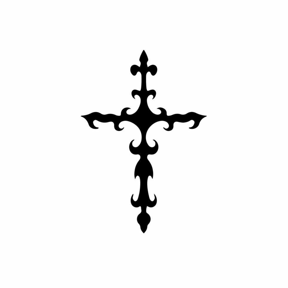 Christian Cross Symbol. Tribal Tattoo Design. Stencil Vector Illustration