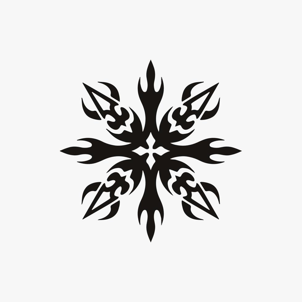 Black Mandala Symbol Logo on White Background. Stencil Decal Tattoo Design. Flat Vector Illustration.