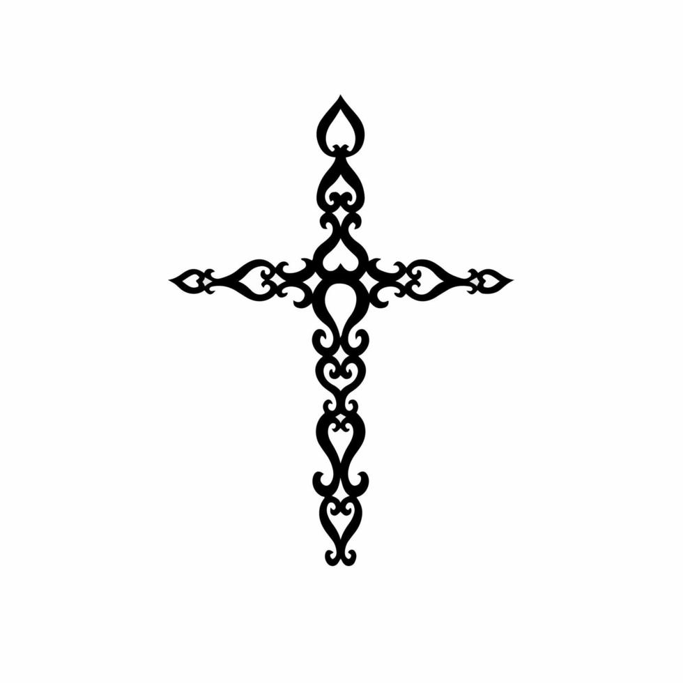 Christian Cross Symbol. Tribal Tattoo Design. Stencil Vector Illustration