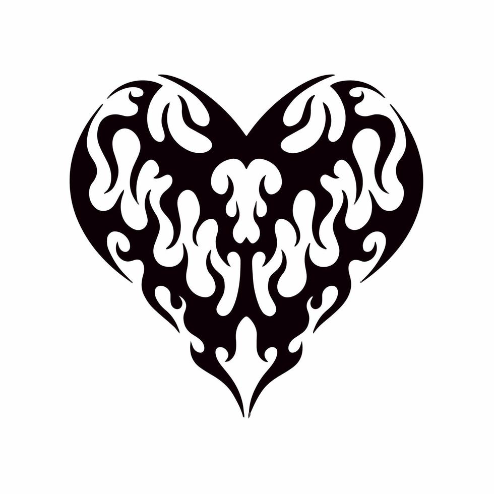 Heart Love Symbol Logo on White Background. Tribal Stencil Tattoo Design Concept. Flat Vector Illustration.