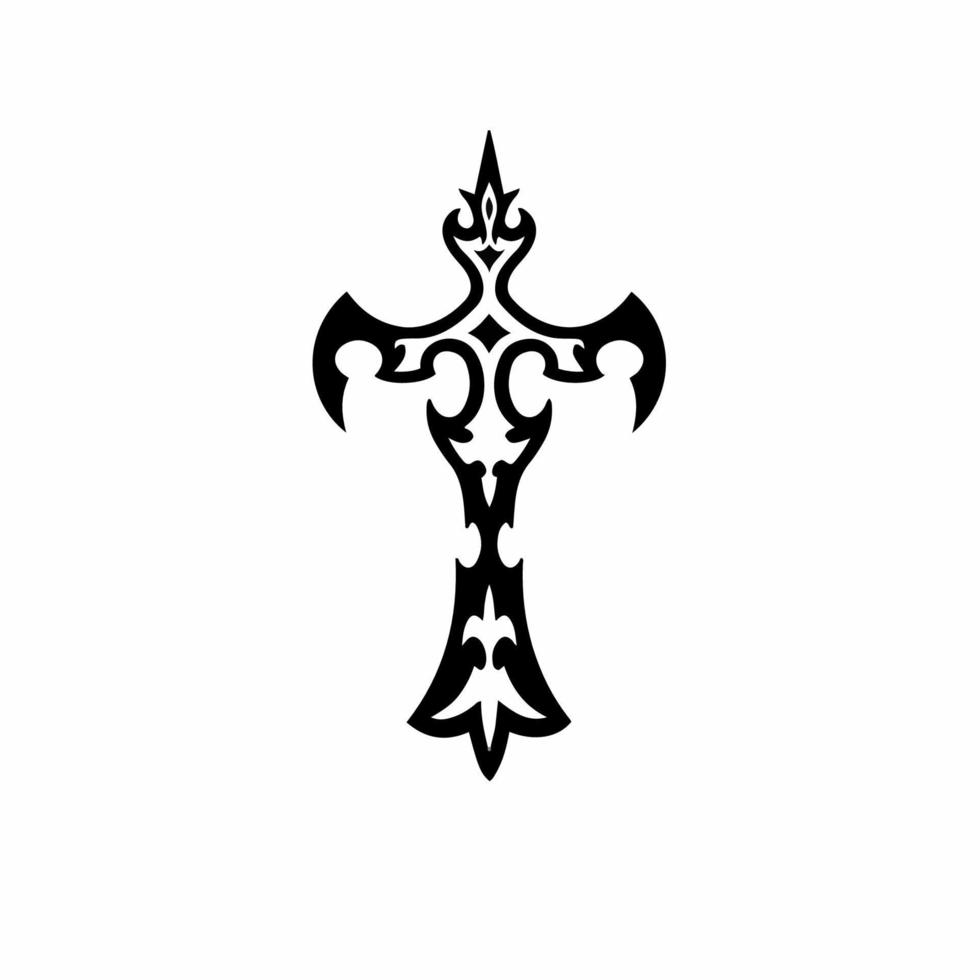 Christian Cross Symbol. Tribal Tattoo Design. Stencil Vector Illustration