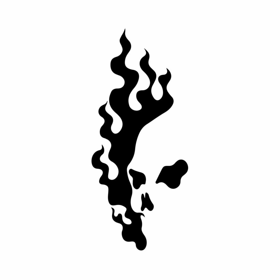 Flaming Skull Symbol Logo on White Background. Tribal Decal Stencil Tattoo Design. Flat Vector Illustration.