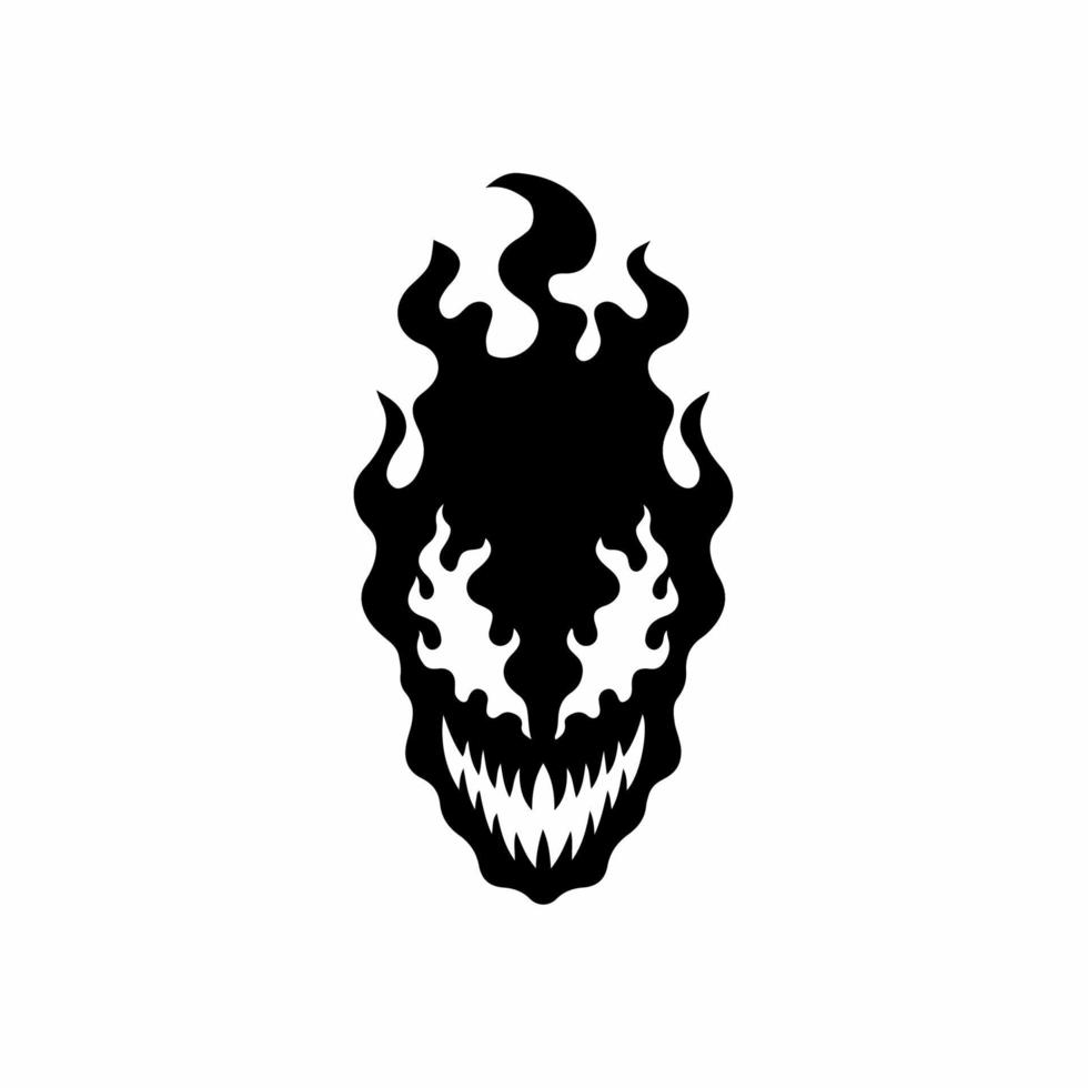 Flaming Skull Symbol Logo on White Background. Tribal Decal Stencil Tattoo Design. Flat Vector Illustration.