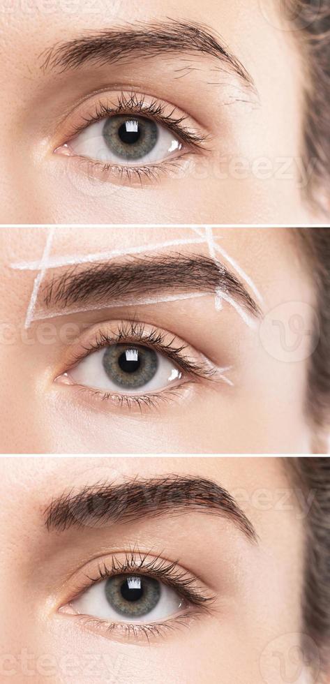 Comparison of female brow after eyebrow shape correction photo