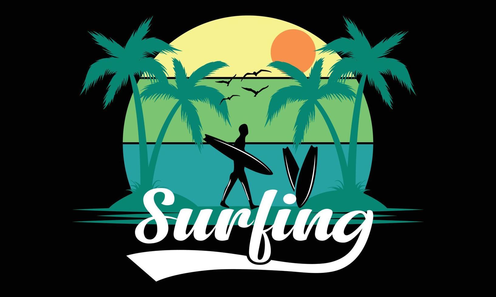 Surfing T-shirt Design illustration. Surfing Typography Vector illustration and colorful design. Surfing Typography Vector t-shirt design