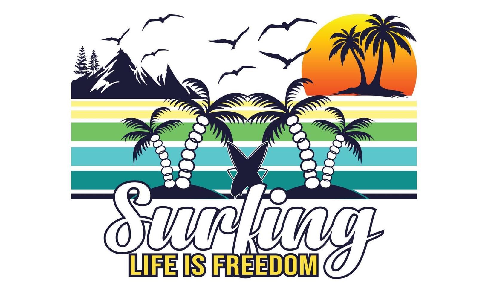 Surfing Paradise California Hawaii Beach T-shirt Design illustration. vector