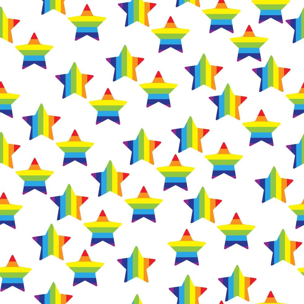 Seamless rainbow pattern of bright striped stars on a white background vector illustration