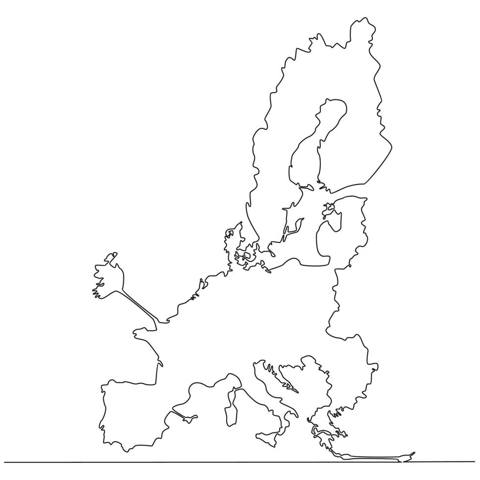 Continuous line drawing of map Brexit Europe Union without UK vector line art illustration