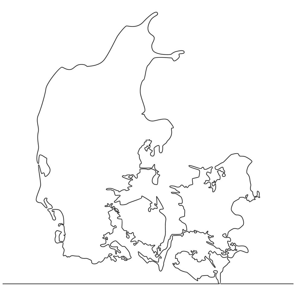 Continuous line drawing of map Denmark vector line art illustration