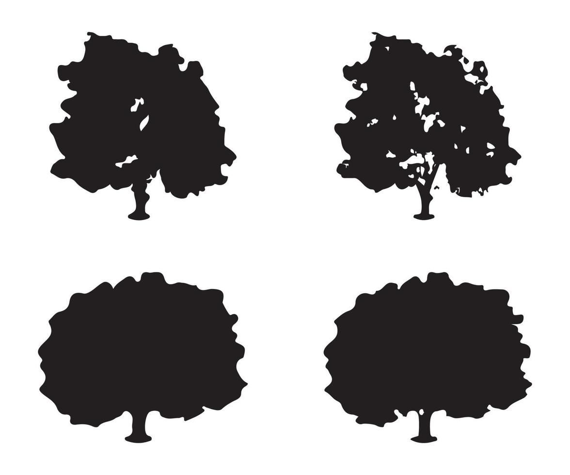 vector de silueta de árbol. siluetas de árboles forestales aislados en negro sobre fondo blanco. conjunto de vectores de siluetas de árboles