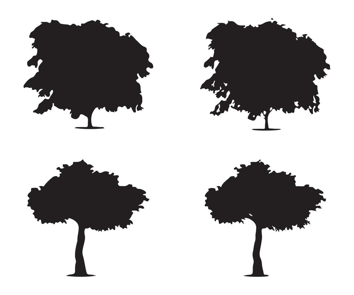 Tree silhouette vector. Isolated forest trees silhouettes in black on white background. Vector set of silhouettes of trees