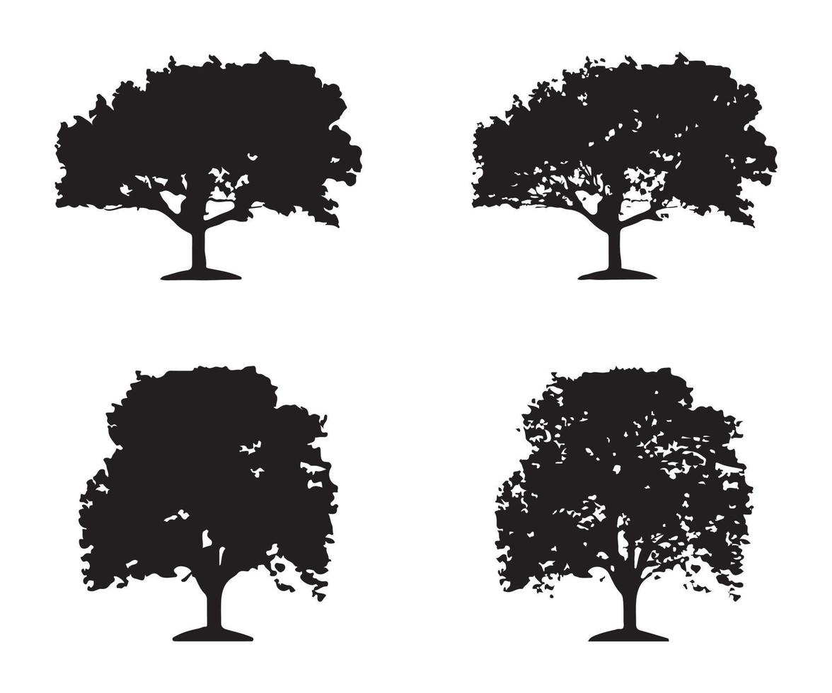 vector de silueta de árbol. siluetas de árboles forestales aislados en negro sobre fondo blanco. conjunto de vectores de siluetas de árboles